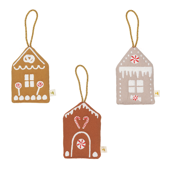 Okraski za božično novoletno jelko Hišice iz medenjakov Fabelab Christmas Ornaments Gingerbread House Embroidery