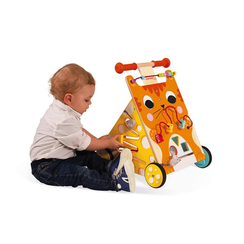 Lesen multi-aktivnostni voziček za učenje hoje in urjenje motorike Cat Baby Walker Janod - Mucka