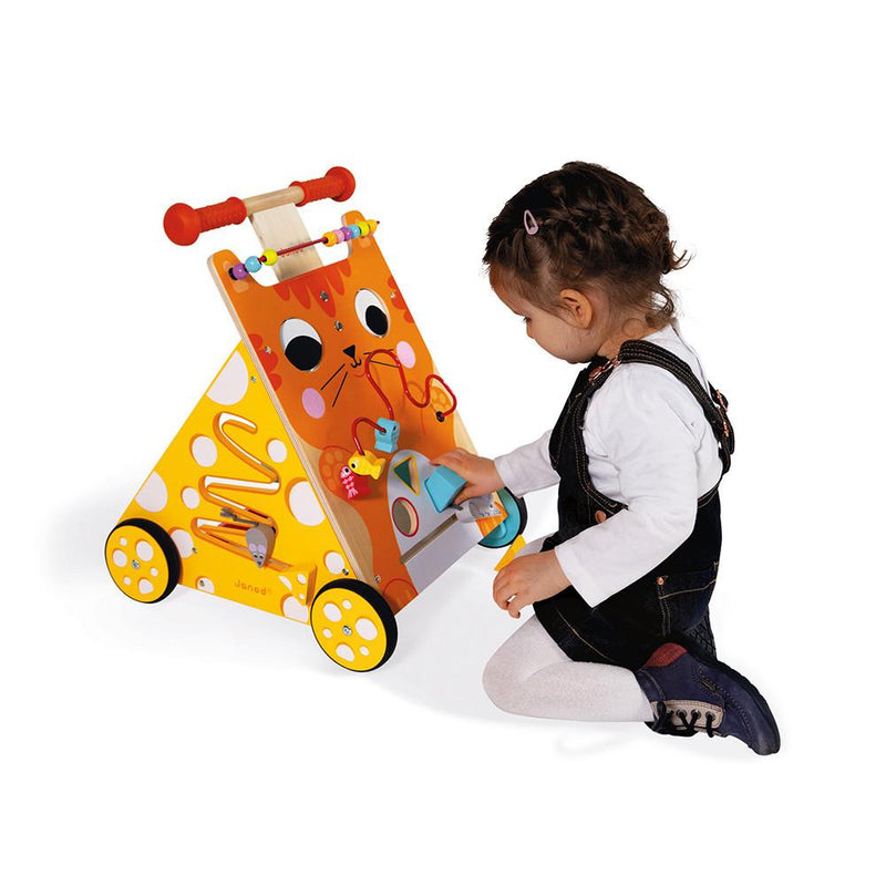 Lesen multi-aktivnostni voziček za učenje hoje in urjenje motorike Cat Baby Walker Janod - Mucka