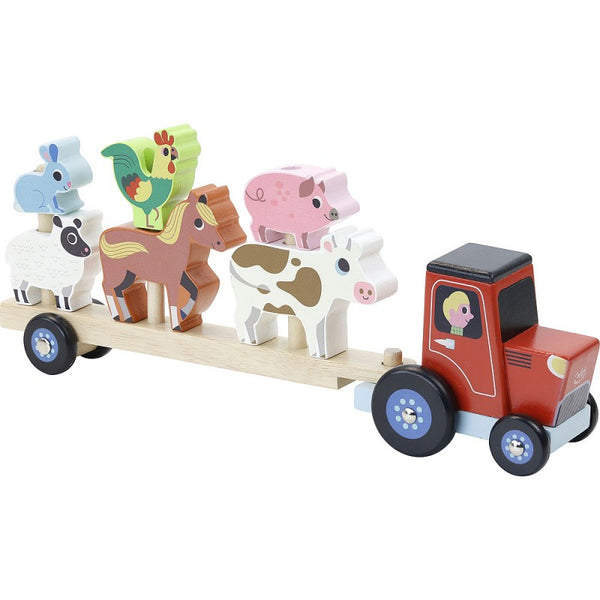 Lesena natikanka Traktor z živalmi Vilac Tractor and trailer with animals stacking game - Ingela P.Arrhenius