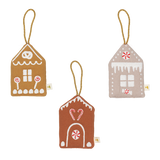Okraski za božično novoletno jelko Hišice iz medenjakov Fabelab Christmas Ornaments Gingerbread House Embroidery