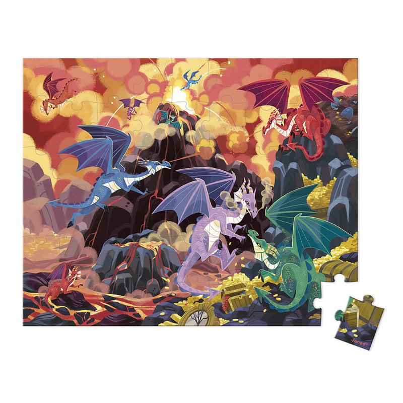 Otroški puzzli Ognjeni zmaji Janod Puzzle Fiery Dragons - 54 kosov