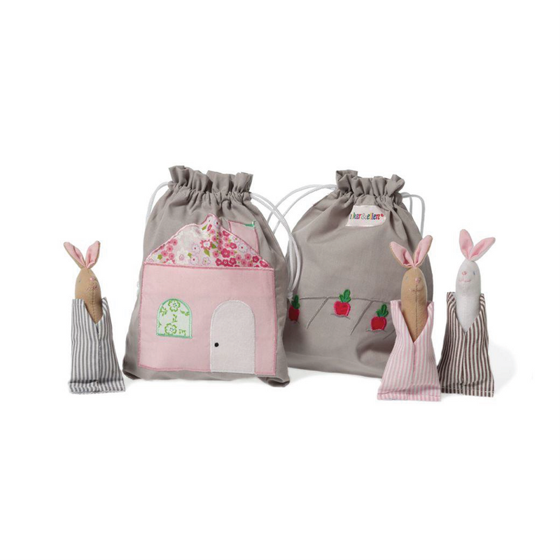 Pravljična torbica s prstnimi lutkami Zajčja hišica