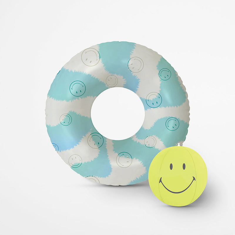 Komplet napihljivega plavalnega obroča za vodo in žoge Sunnylife Pool Ring & Ball - Smiley 50th Birthday