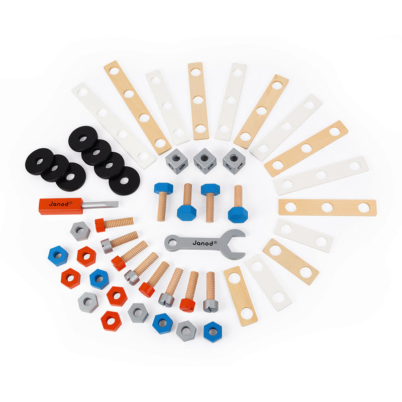 Set lesenih konstukcijskih vijakov Janod Brico Kids Diy Barrel 50 Pieces Wood - 50 kom