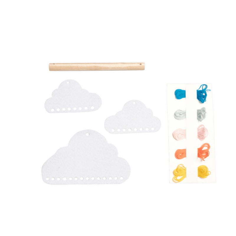 Ustvarjalni komplet za izdelavo mobile Mavrični oblački Fabelab Mini Makers - Cloud Mobile Craft