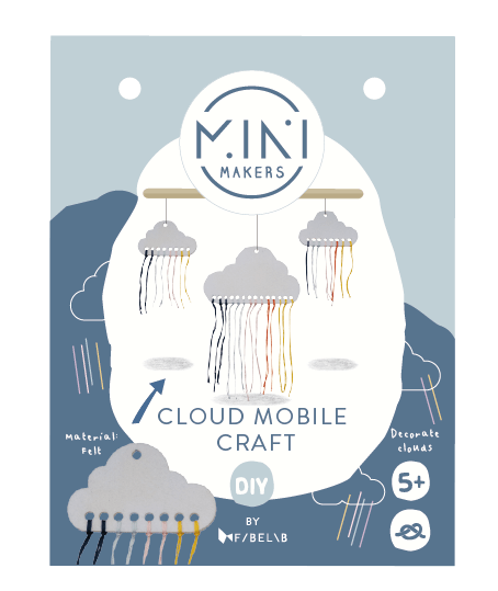 Ustvarjalni komplet za izdelavo mobile Mavrični oblački Fabelab Mini Makers - Cloud Mobile Craft