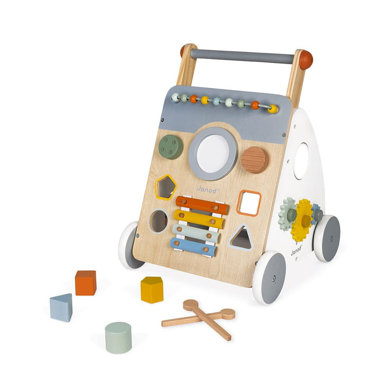 Lesen multi-aktivnostni voziček za učenje hoje in urjenje motorike Janod Sweet Cocoon Wooden Multi-activity Trolley
